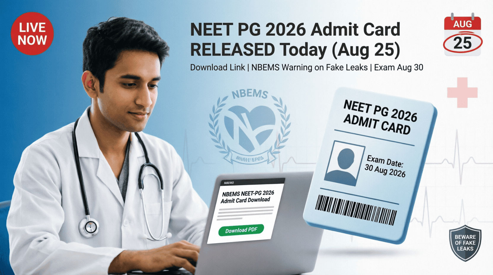 LIVE: NEET PG 2026 Admit Card Released Today (Aug 25)